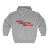 Front view of Slash-32 F0r H0sts 0nly™ full-zip hoodie in space grey, with “F0r H0sts 0nly” stacked in red and blue text on the chest.