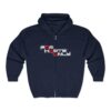 Front view of Slash-32 F0r H0sts 0nly™ full-zip hoodie in navy, with “F0r H0sts 0nly” stacked in white and red text on the chest.