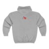 Back view of Slash-32 F0r H0sts 0nly™ full-zip hoodie in space grey, with “/32” printed in red and blue on the upper back.