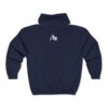 Back view of Slash-32 F0r H0sts 0nly™ full-zip hoodie in navy, with “/32” printed in white and red on the upper back.