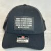 Image of Slash-32 Trucker Style Snapback hat - Black "We Will Resist" cap, front view showcasing the black rectangle patch with binary matrix and “We Will Resist” text.