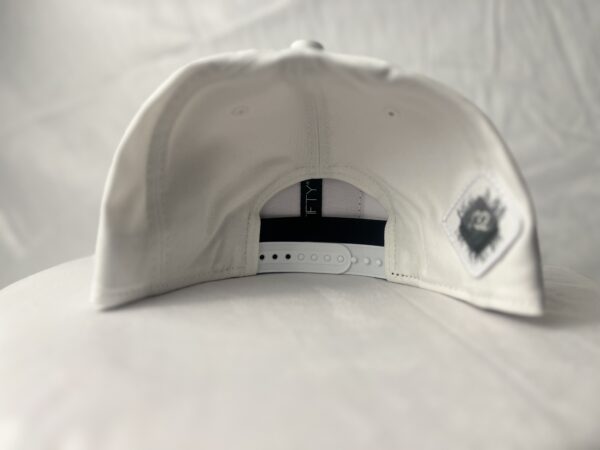 Back view image of Slash-32 9/50 Snapback hat, White with white diamond-shaped patch embroidered with the /32 microchip logo.