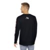 Back view of a known høst wearing the Slash-32 F0r H0sts 0nly Men’s Long Sleeve in black, showing “/32” printed on the upper middle back and “F0r H0sts 0nly” text running down the right sleeve.
