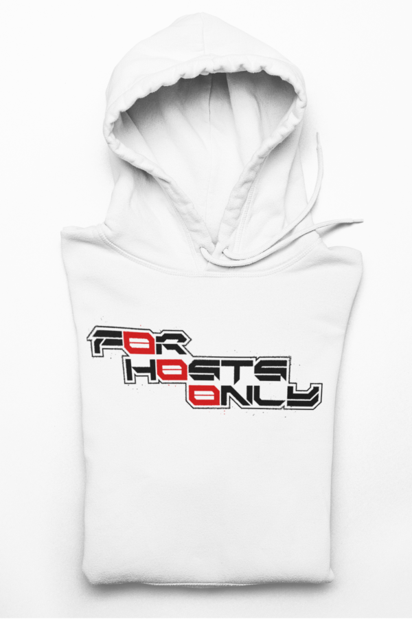 Image of Slash-32 F0r H0sts 0nly midweight softstyle fleece crewneck sweatshirt with bold stacked slogan, unisex techwear apparel.
