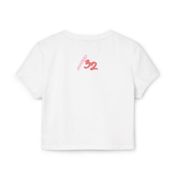 Back view of the white Dev Cotoure: F0r H0sts 0nly Women’s Crop Tee, featuring the ‘/32’ logo text on the back. Designed for the Unknown Host for ladies—soft on the surface, hard coded beneath—this tee blends feminine strength with cyber identity and inner resilience.