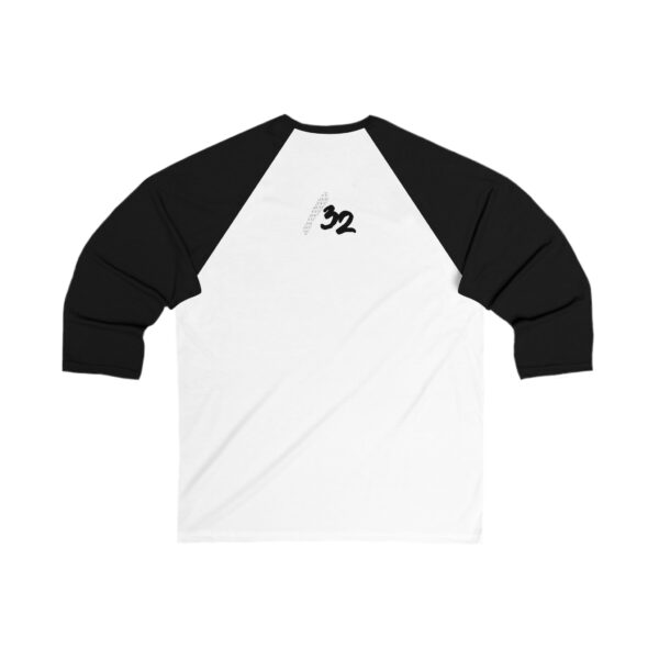 Back view of the white/black Dev’ed Up Baseball Tee with Slash-32’s “/32” logo on the back. Built for the backend.