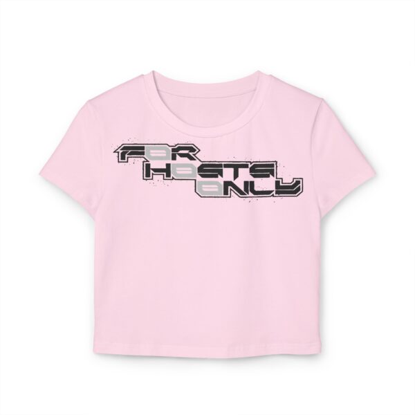Front view of the pink Dev Cotoure: F0r H0sts 0nly Women’s Crop Tee, featuring a bold digital slogan reading “F0r H0sts 0nly.” Designed for the Unknown Host for ladies—soft on the surface, hard coded beneath—this tee blends feminine strength with cyber identity and inner strength.