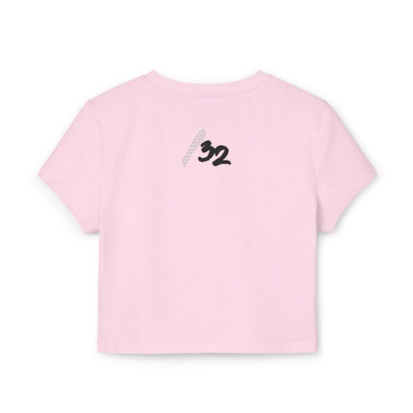 Back view of the pink Dev Cotoure: F0r H0sts 0nly Women’s Crop Tee, featuring the ‘/32’ logo text on the back. Designed for the Unknown Host for ladies—soft on the surface, hard coded beneath—this tee blends feminine strength with cyber identity and inner resilience.