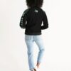 Back view of female model wearing Slash-32’s women’s ‘We Will Fight’ Black Label Jacket, a durable and comfortable bomber inspired by Infrawear, designed for streetwear and cybersecurity enthusiasts.