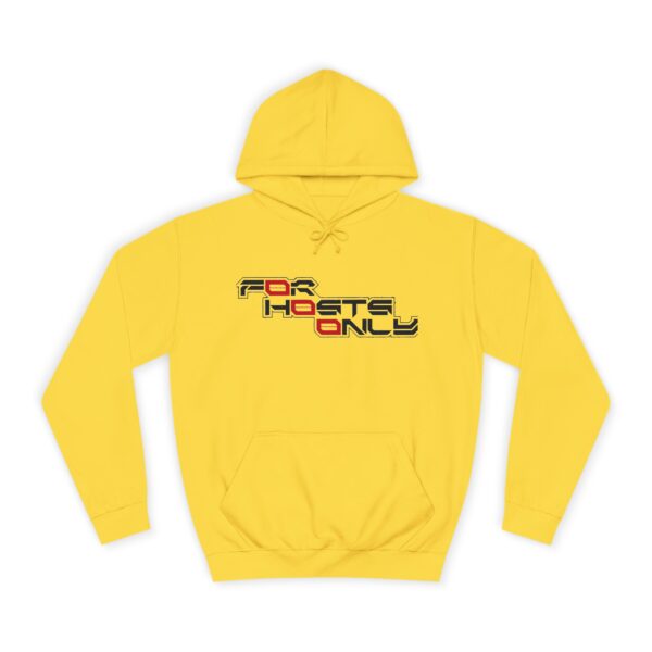 F0r H0sts 0nly unisex hoodie with bold code-inspired text design, perfect for behind-the-scenes operators.