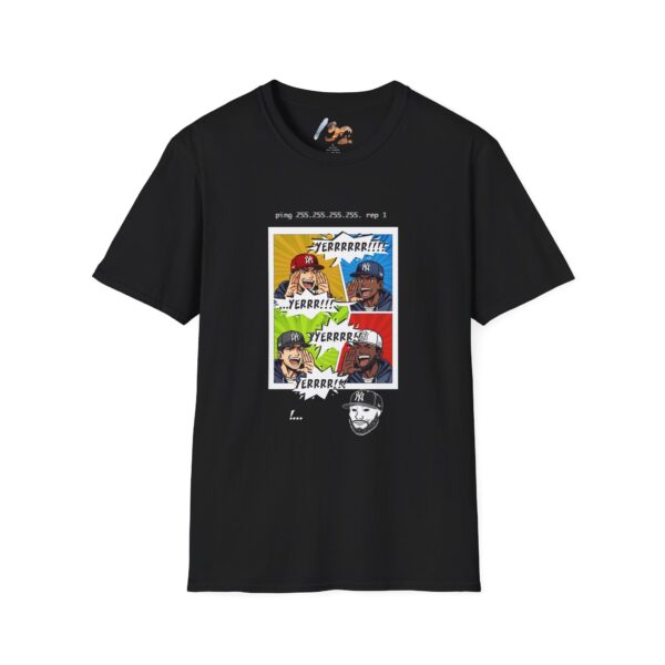 Front view of the black NY Broadcast TTL Drop Shirt by Slash-32 with bold graphic print.