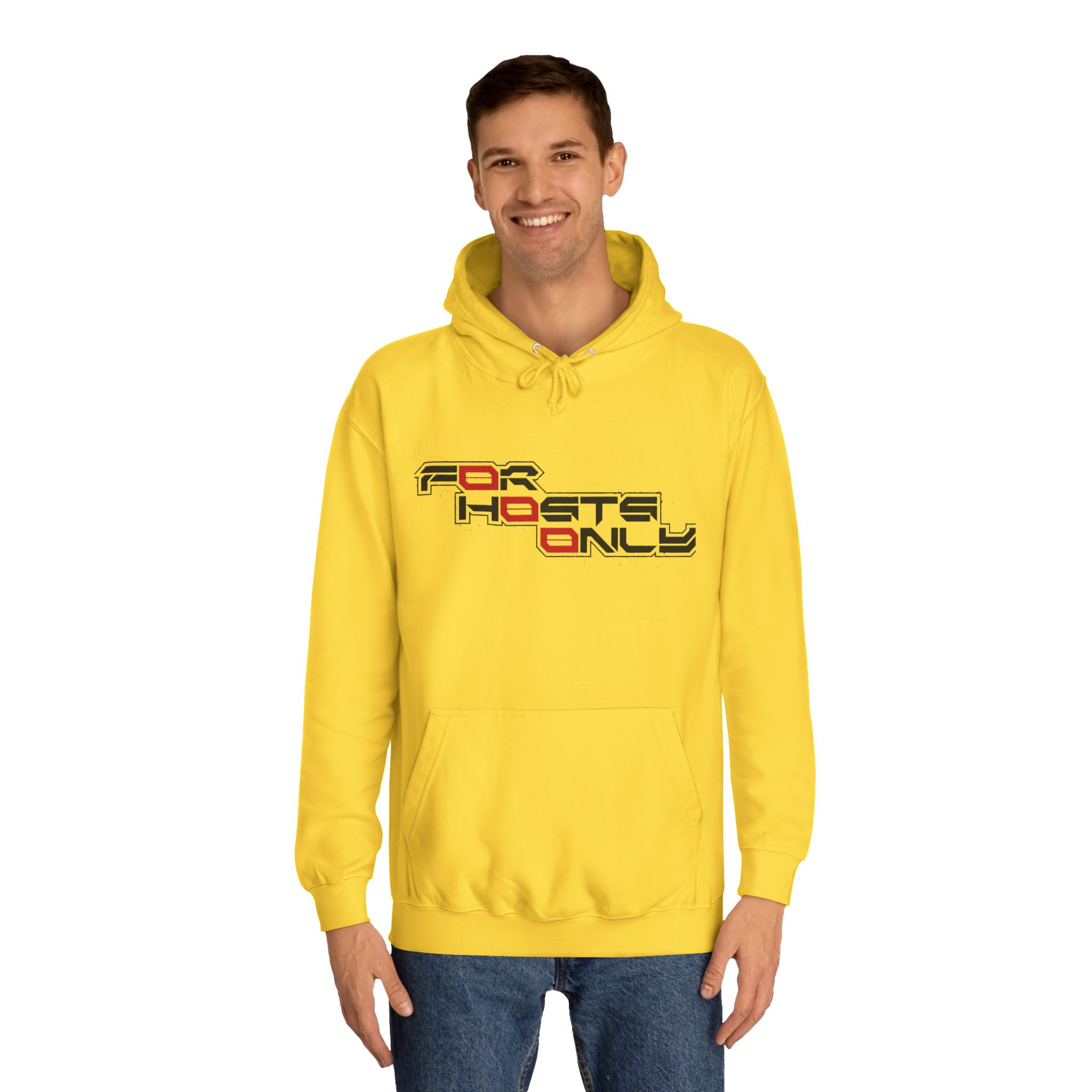 F0r H0sts 0nly unisex hoodie with bold code-inspired text design, perfect for behind-the-scenes operators.