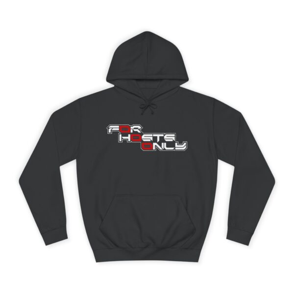 F0r H0sts 0nly unisex hoodie with bold code-inspired text design, perfect for behind-the-scenes operators.