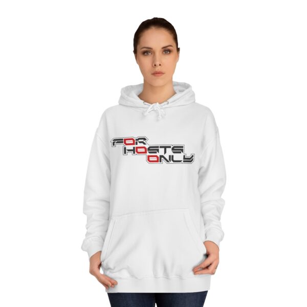 F0r H0sts 0nly unisex hoodie with bold code-inspired text design, perfect for behind-the-scenes operators.