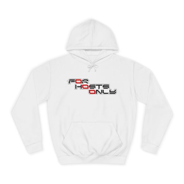 F0r H0sts 0nly unisex hoodie with bold code-inspired text design, perfect for behind-the-scenes operators.