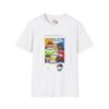 Front view of the white NY Broadcast TTL Drop Shirt by Slash-32 with bold graphic print.