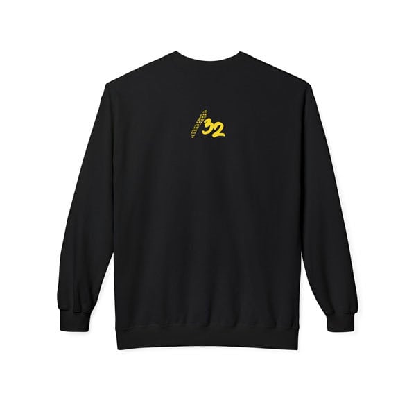 Back view of the black “For Hosts Only” midweight fleece crewneck sweatshirt, featuring “/32” printed on the upper back. Unisex techwear design.